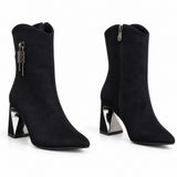 Ankle boots suede geometric heel with side accessory L-115