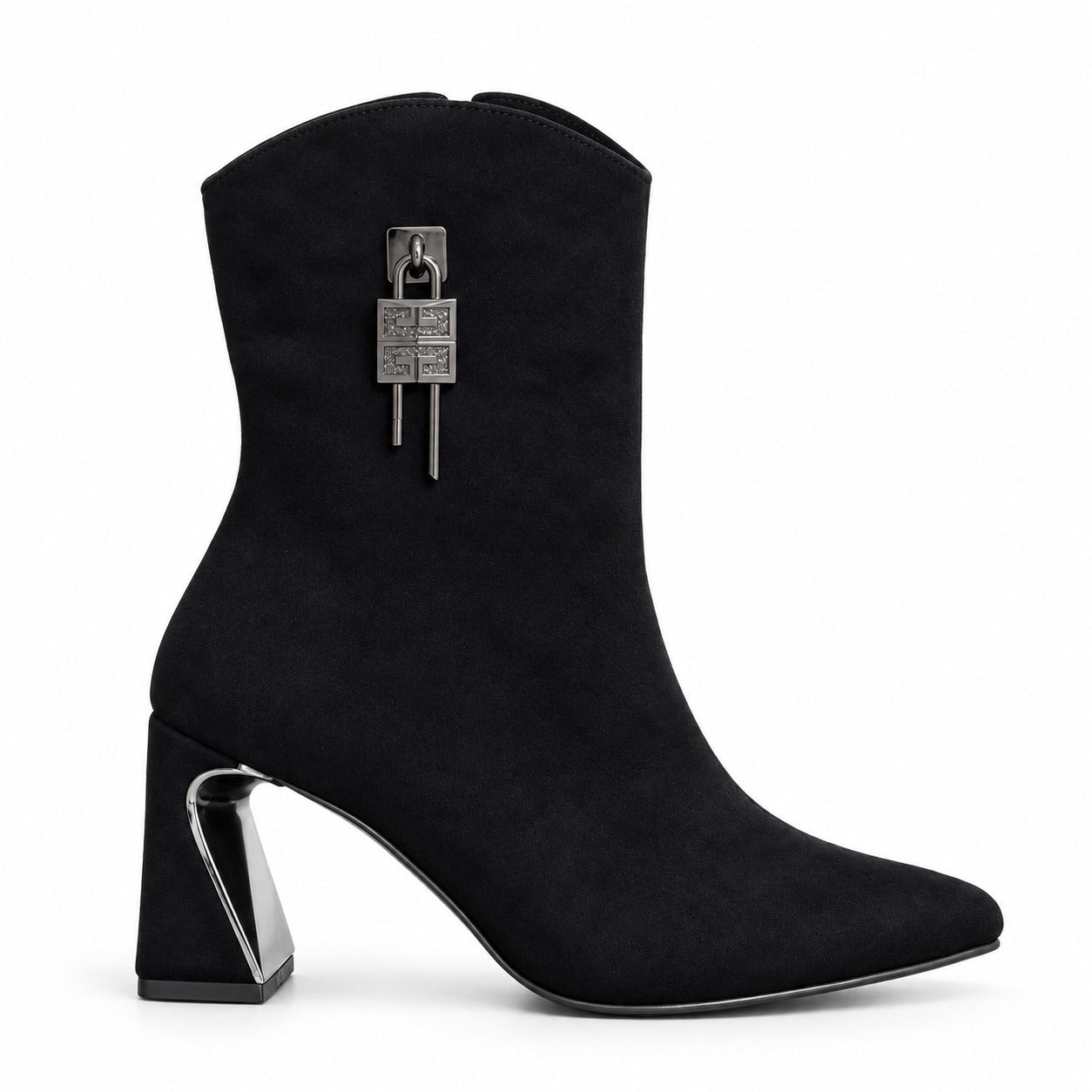 Ankle boots suede geometric heel with side accessory L-115