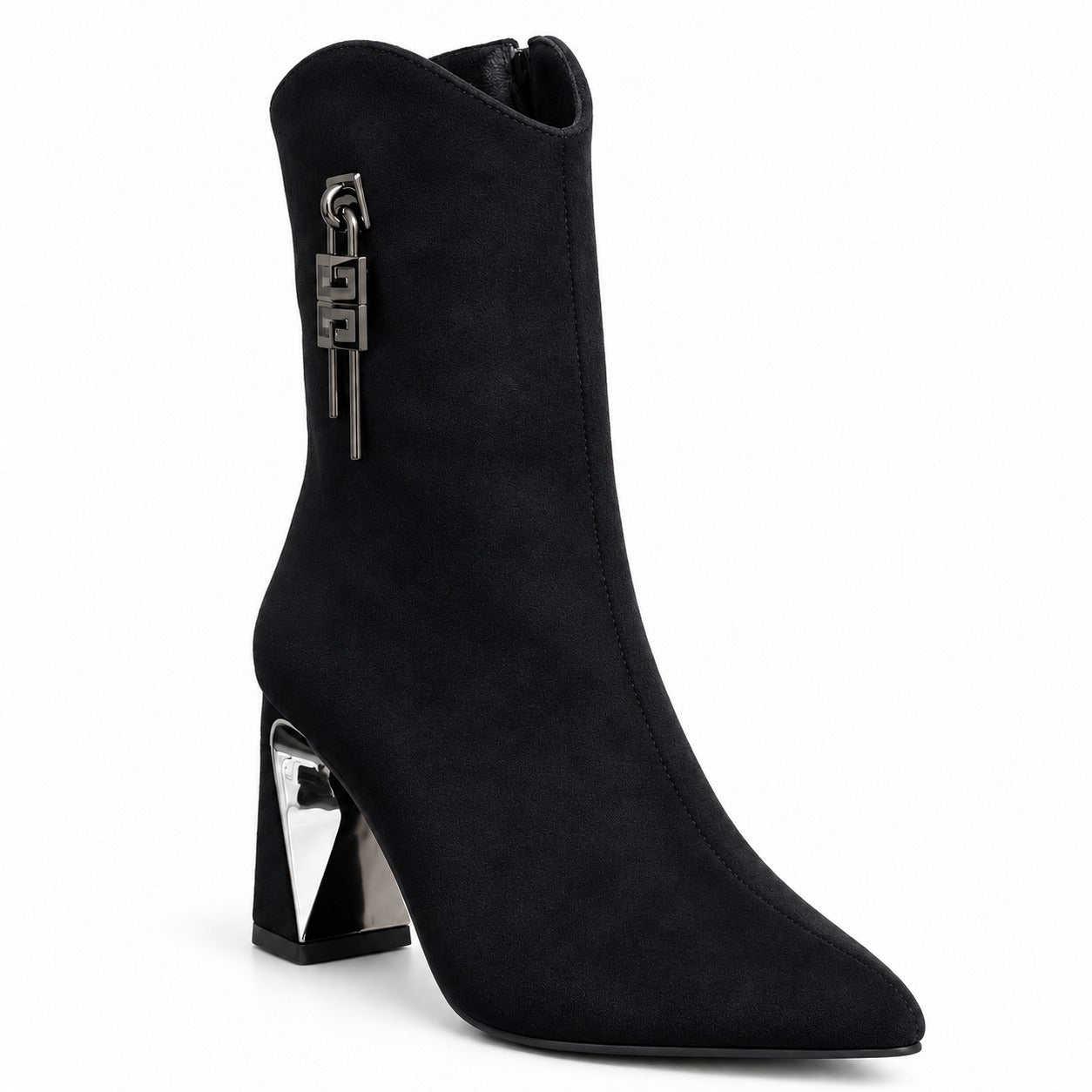 Ankle boots suede geometric heel with side accessory L-115