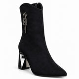 Ankle boots suede geometric heel with side accessory L-115