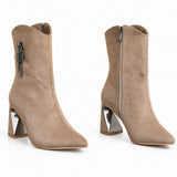 Ankle boots suede geometric heel with side accessory L-115