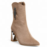 Ankle boots suede geometric heel with side accessory L-115