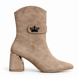 Ankle boots suede geometric heel with crown accessory L-116