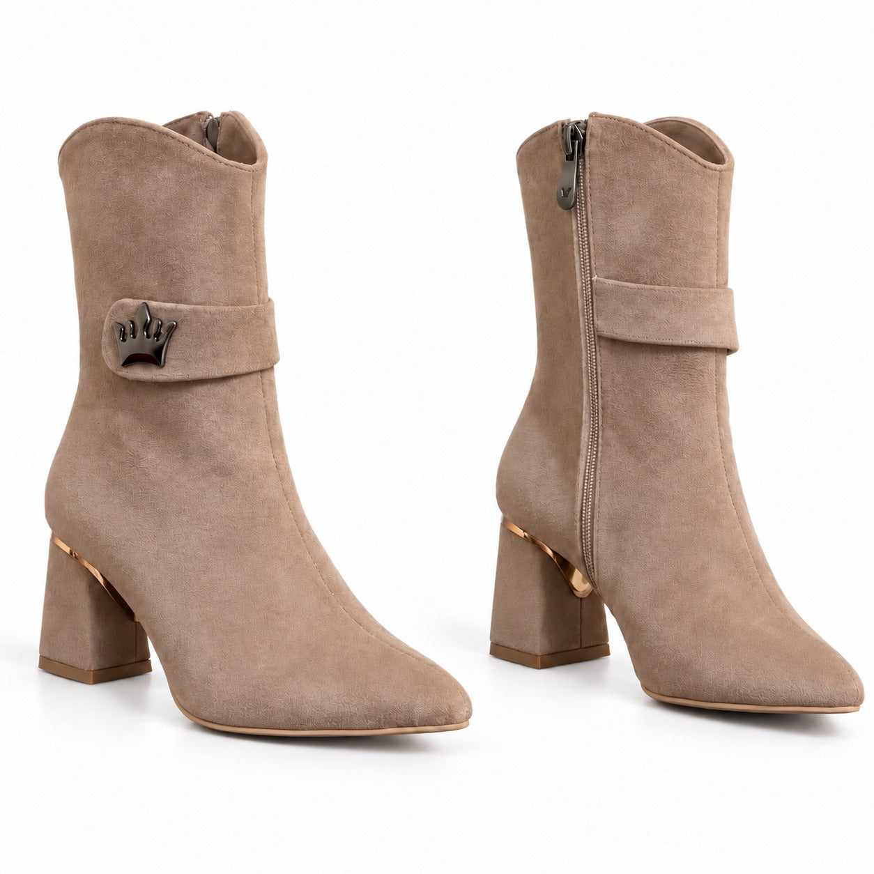 Ankle boots suede geometric heel with crown accessory L-116
