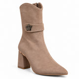 Ankle boots suede geometric heel with crown accessory L-116