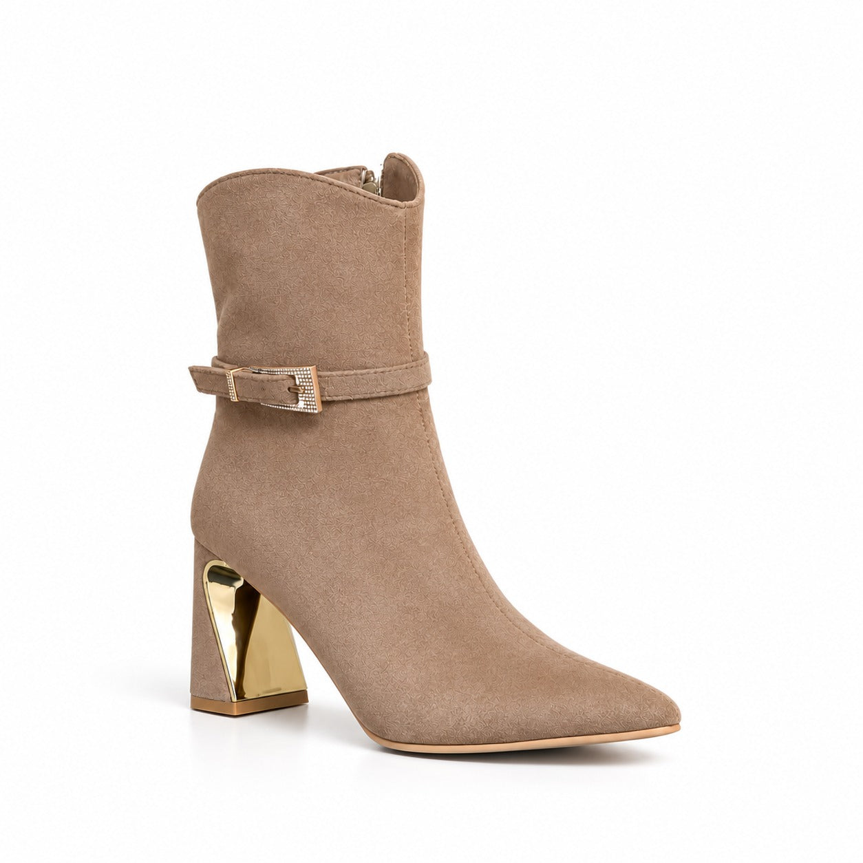Ankle Boot Suede Mid Heel with accessory gold L-118