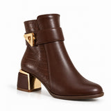 Ankle Boot For Women’s Leather Mid heel Adorned with gold details R-32