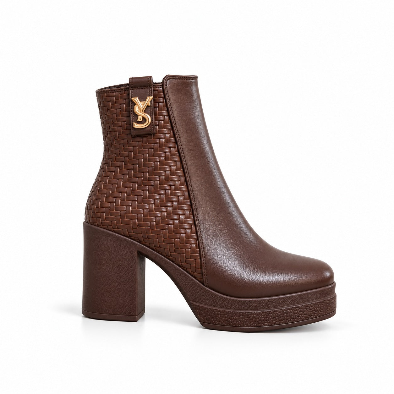 Ankle Boot Leather High heel With braided side details E-115