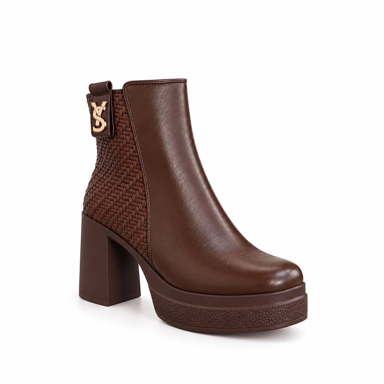 Ankle Boot Leather High heel With braided side details E-115