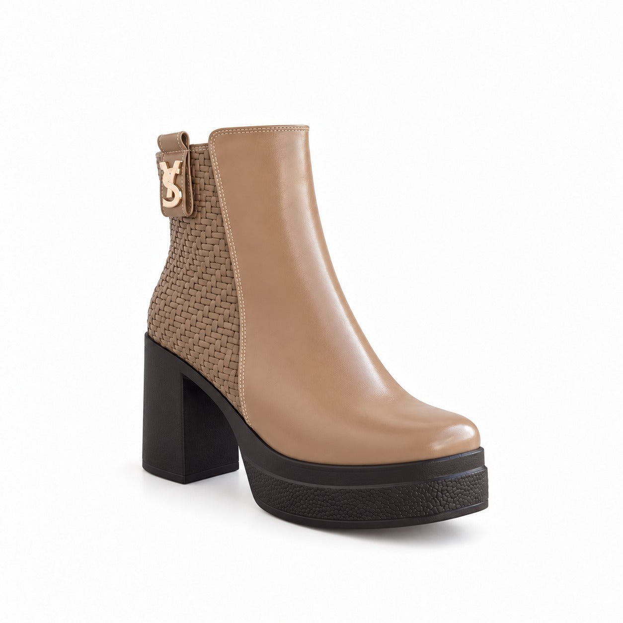 Ankle Boot Leather High heel With braided side details E-115