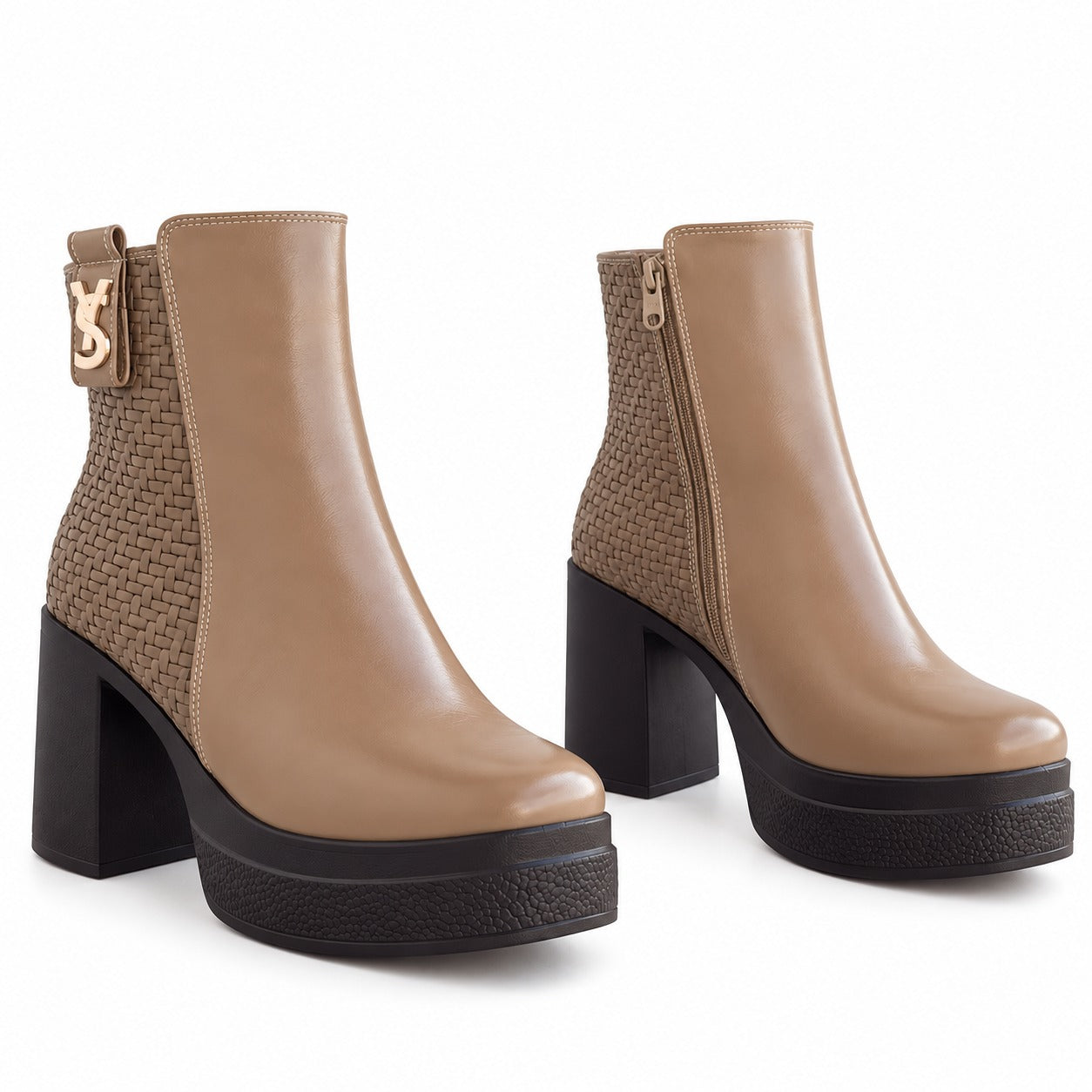 Ankle Boot Leather High heel With braided side details E-115