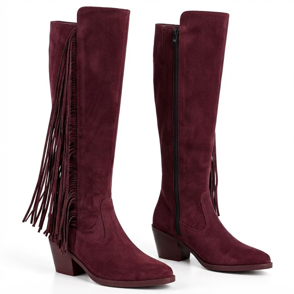 Long Boot Suede Mid heel With and long side fringes LB-59