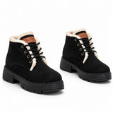 Ankle Boot Suede Mid heel winter style Fur-lined With front laces AG-4