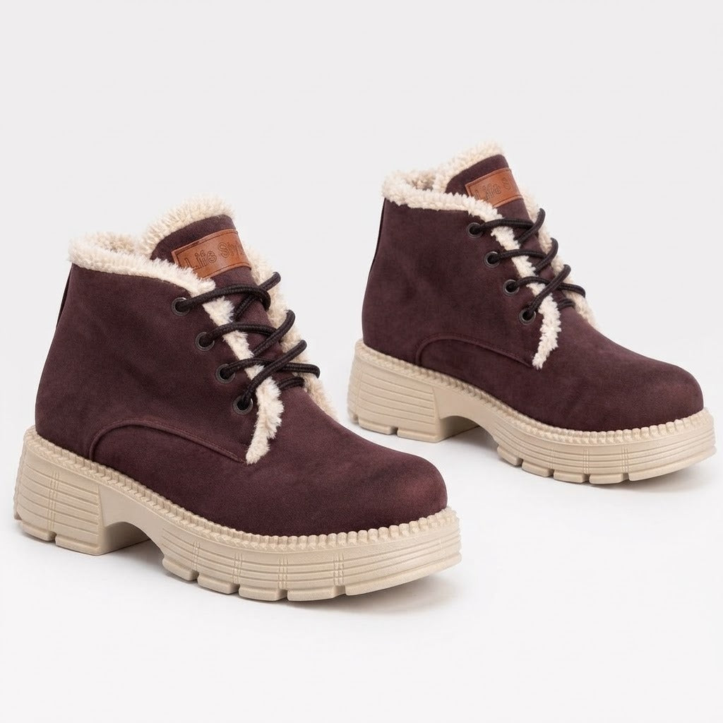 Ankle Boot Suede Mid heel winter style Fur-lined With front laces AG-4