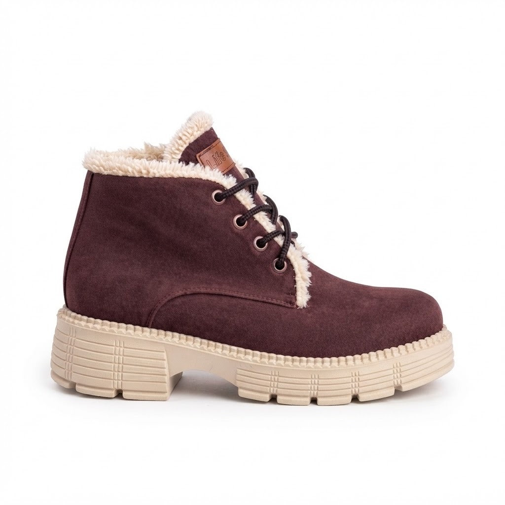 Ankle Boot Suede Mid heel winter style Fur-lined With front laces AG-4