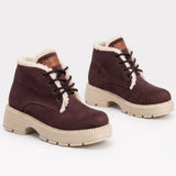 Ankle Boot Suede Mid heel winter style Fur-lined With front laces AG-4