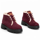 Ankle Boot Suede Mid heel winter style Fur-lined With front laces AG-4