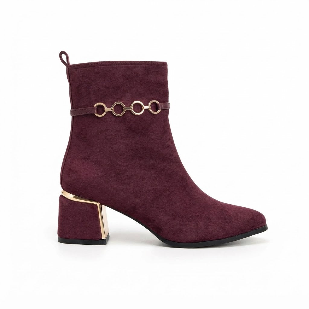 Ankle Boot Suede Mid heel winter With gold-ring accessories R-36