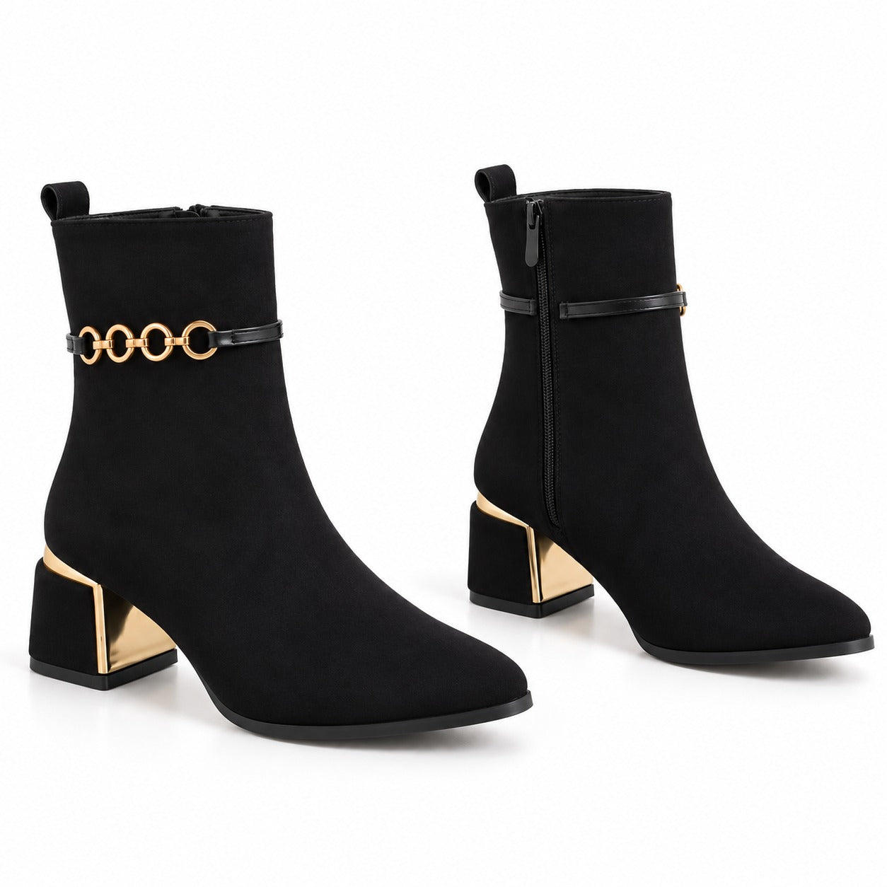 Ankle Boot Suede Mid heel winter With gold-ring accessories R-36