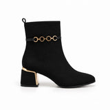 Ankle Boot Suede Mid heel winter With gold-ring accessories R-36