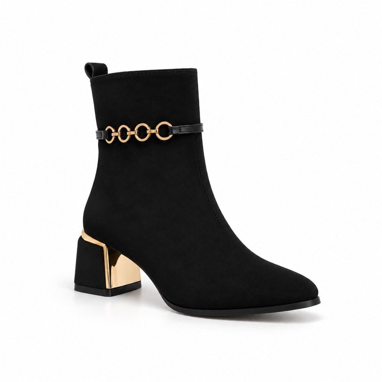 Ankle Boot Suede Mid heel winter With gold-ring accessories R-36