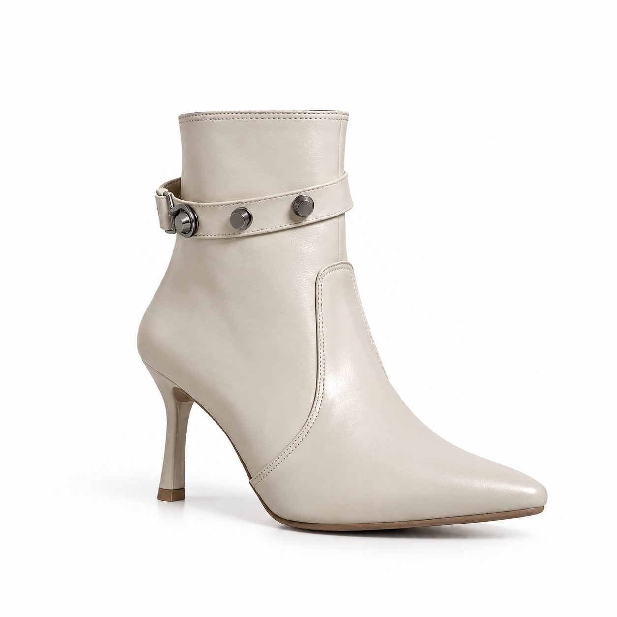 Ankle Boot Leather Thin Heel And a belt with metal accessories L-123
