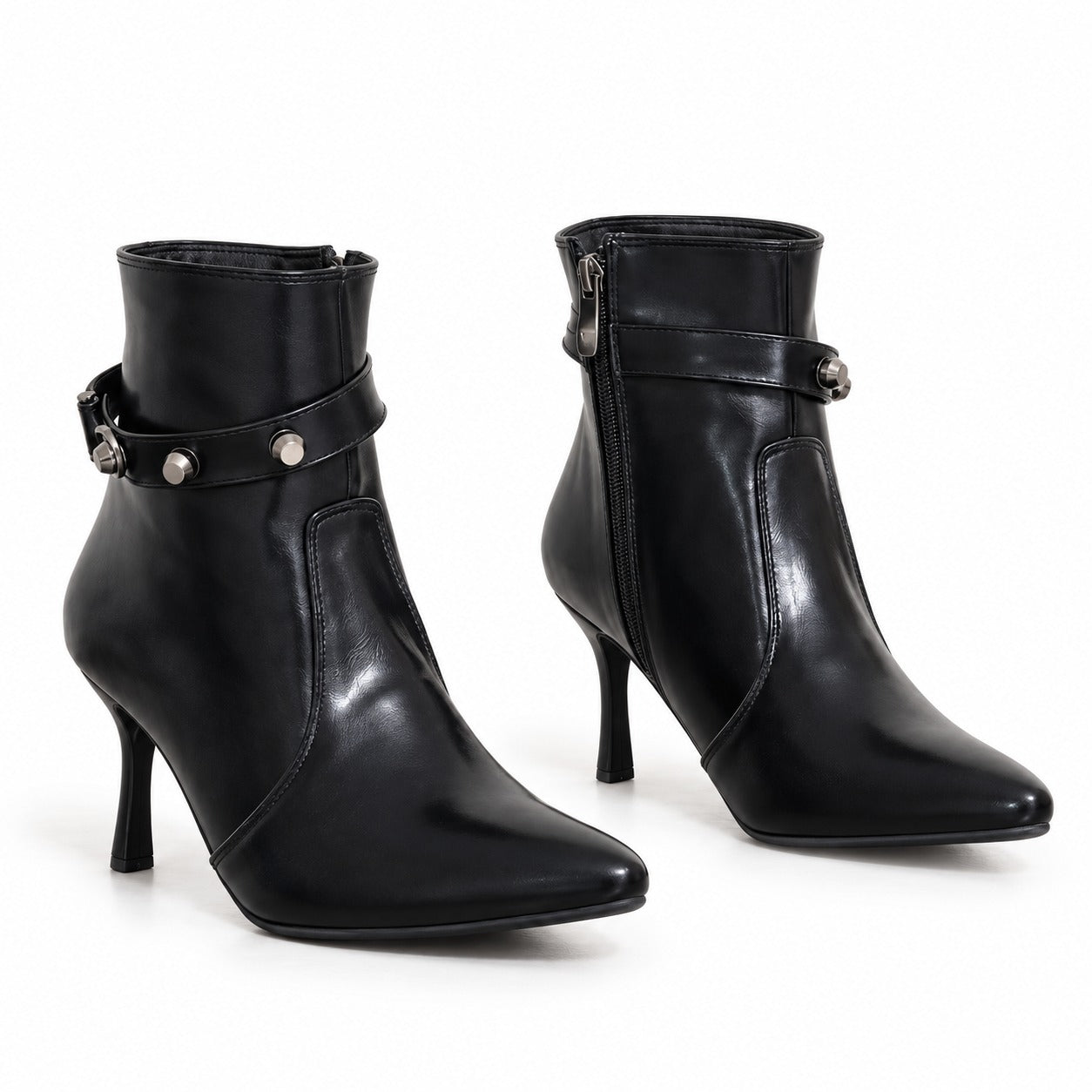 Ankle Boot Leather Thin Heel And a belt with metal accessories L-123