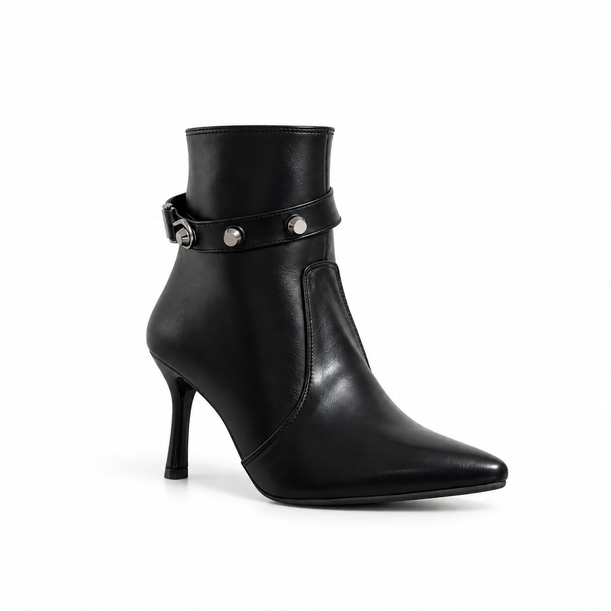 Ankle Boot Leather Thin Heel And a belt with metal accessories L-123