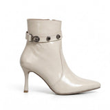 Ankle Boot Leather Thin Heel And a belt with metal accessories L-123