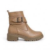 Ankle Boot Leather Mid Heel With a metal buckle and a belt adorned with studs G-69