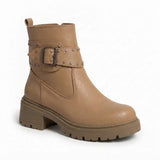 Ankle Boot Leather Mid Heel With a metal buckle and a belt adorned with studs G-69