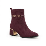 Ankle Boot Suede Mid heel winter With gold-ring accessories R-36