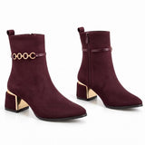 Ankle Boot Suede Mid heel winter With gold-ring accessories R-36