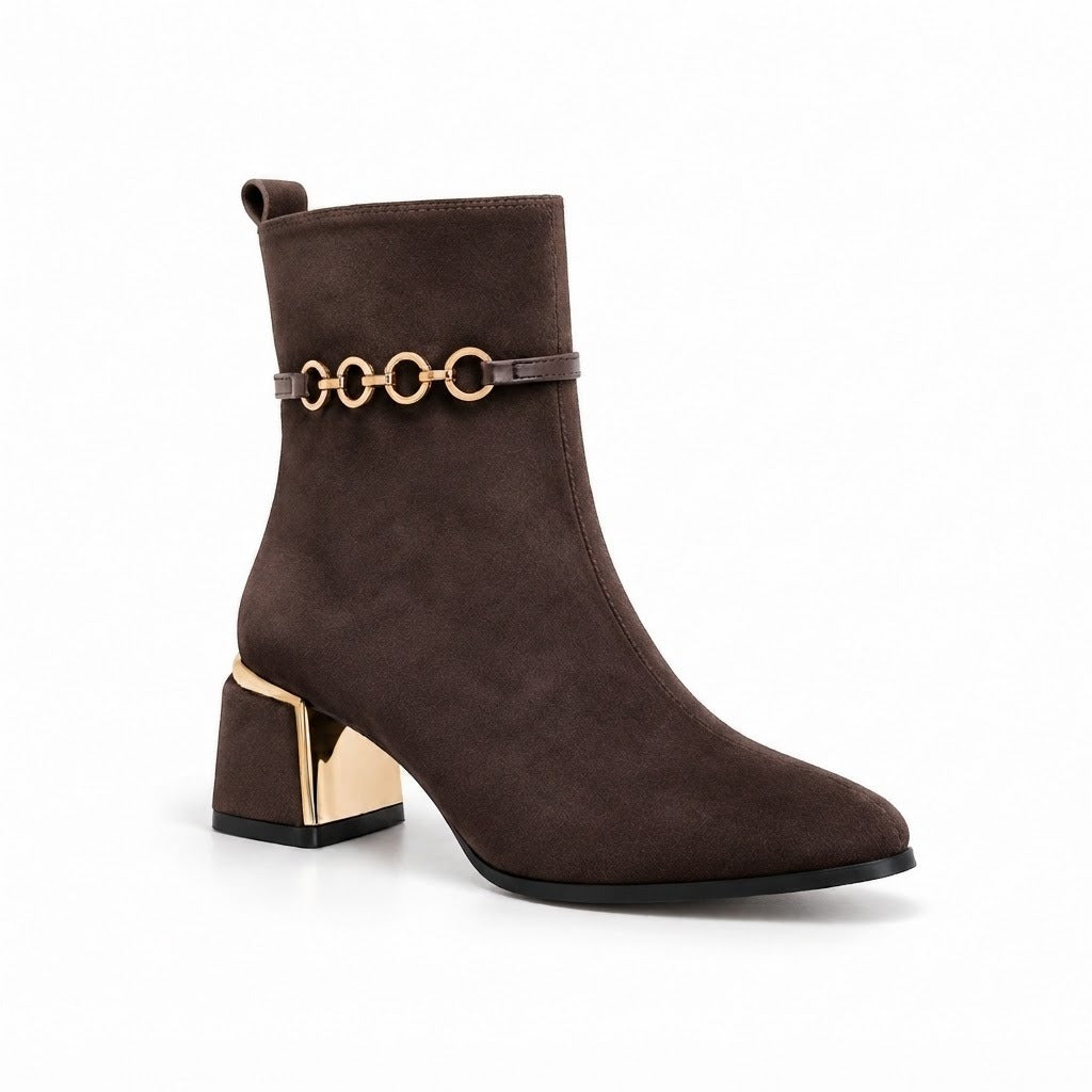 Ankle Boot Suede Mid heel winter With gold-ring accessories R-36