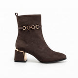 Ankle Boot Suede Mid heel winter With gold-ring accessories R-36