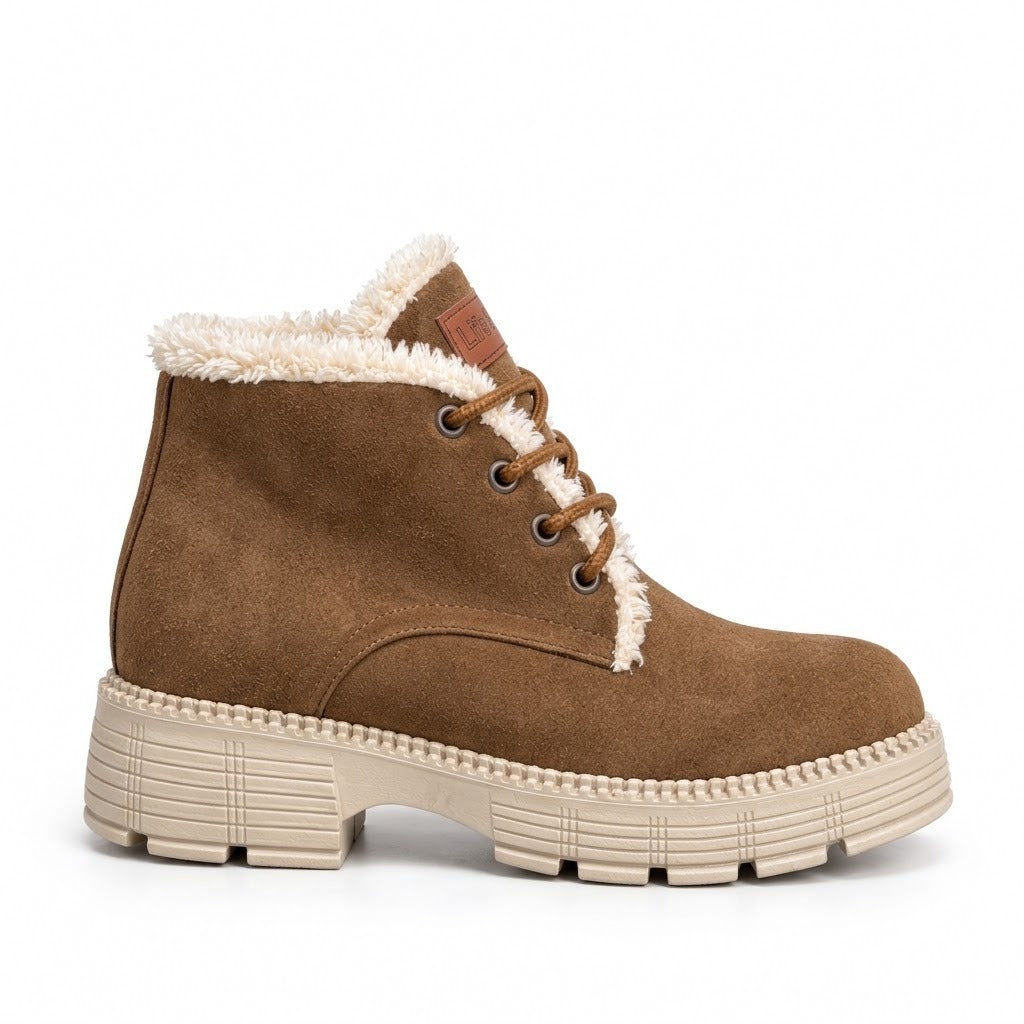 Ankle Boot Suede Mid heel winter style Fur-lined With front laces AG-4