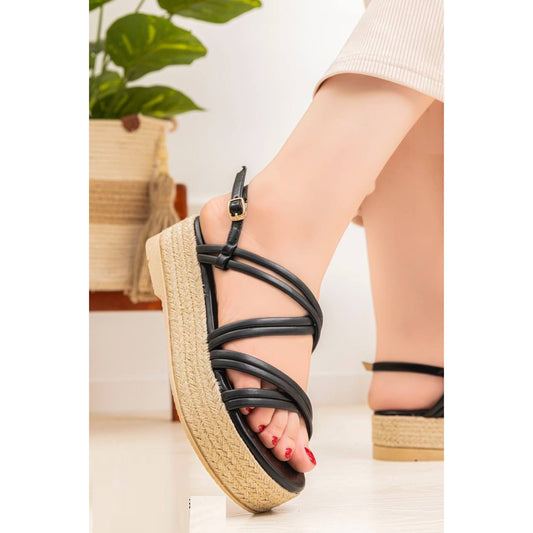 Sandal Flat Burlap Leather K-10