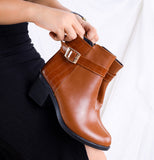 Ankle Boot Heels Leather With Buckle  R-18