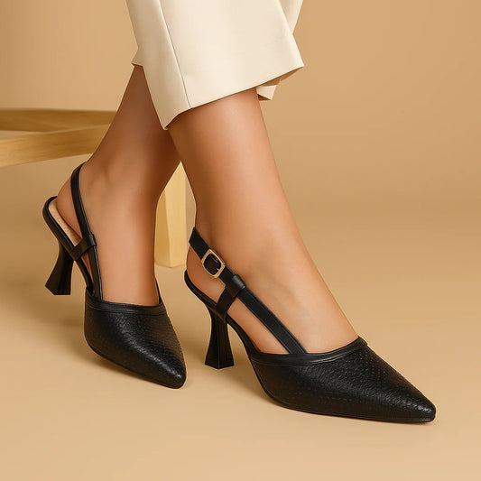 Shoes Heels Leather With Sequined F-32