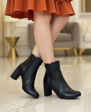 Ankle Boot Heels Leather With Zipper R-25