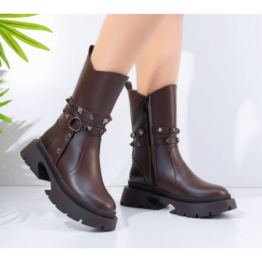 Ankle Boot Leather With Accessories Stylish E-103