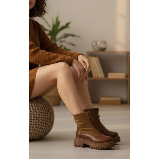 Ankle Boot Leather And Suede With Zipper Elegant E-104