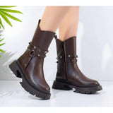 Ankle Boot Leather With Accessories Stylish E-103