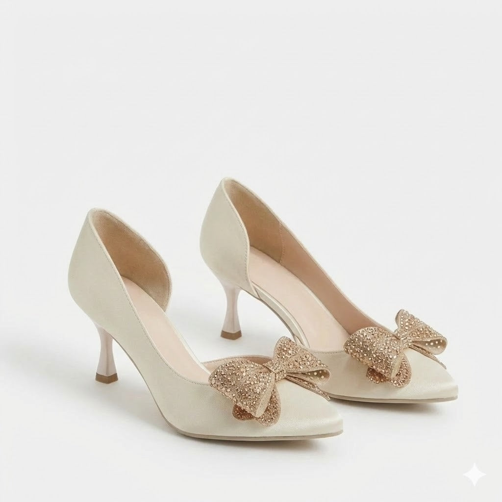 Shoes Heels Leather With Bow Classy GZ-903