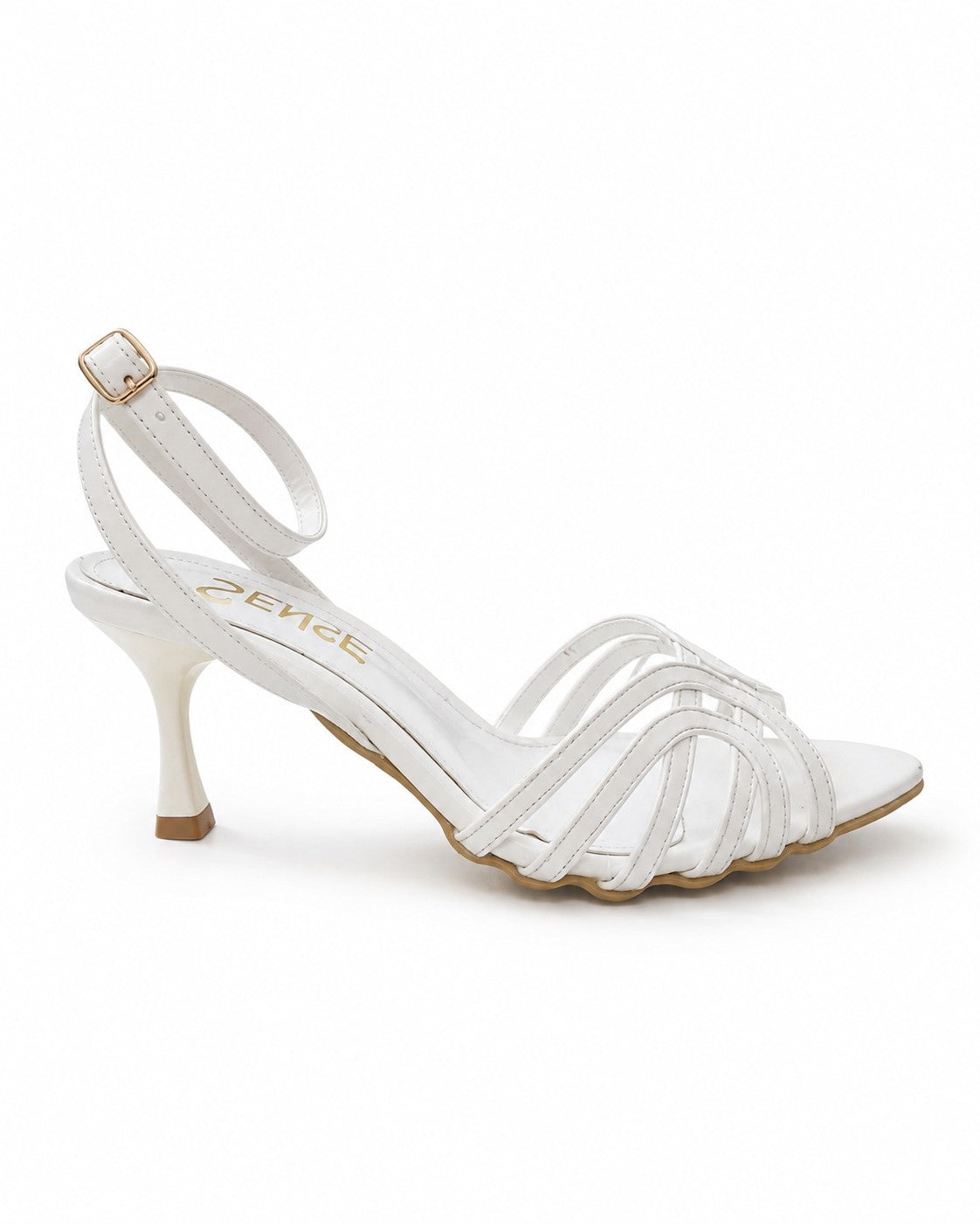 Sandal leather thin heel and overlapping strips SN-823