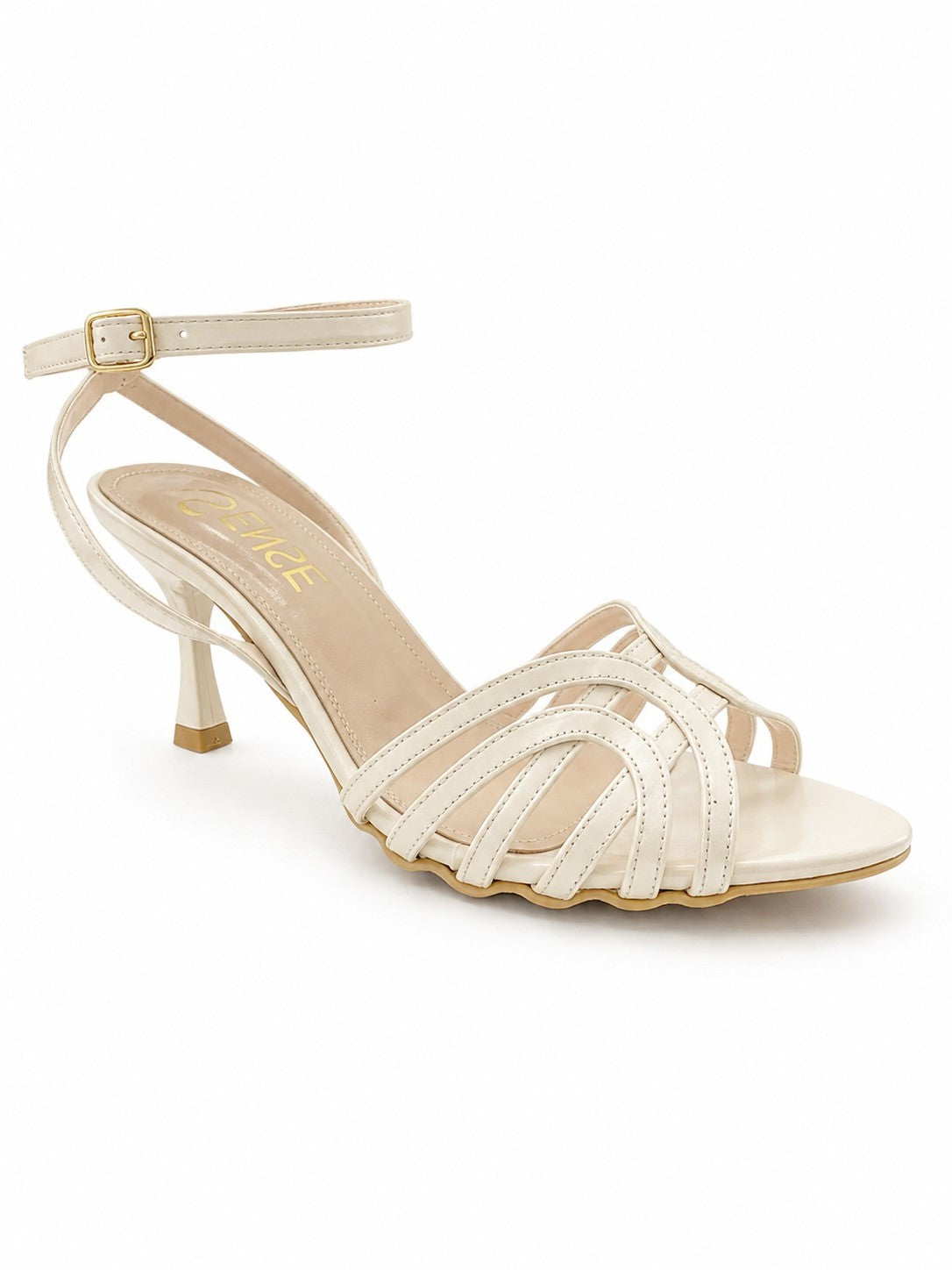 Sandal leather thin heel and overlapping strips SN-823