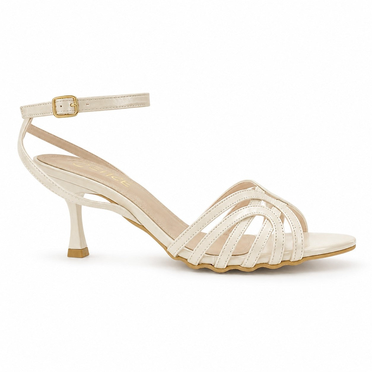Sandal leather thin heel and overlapping strips SN-823