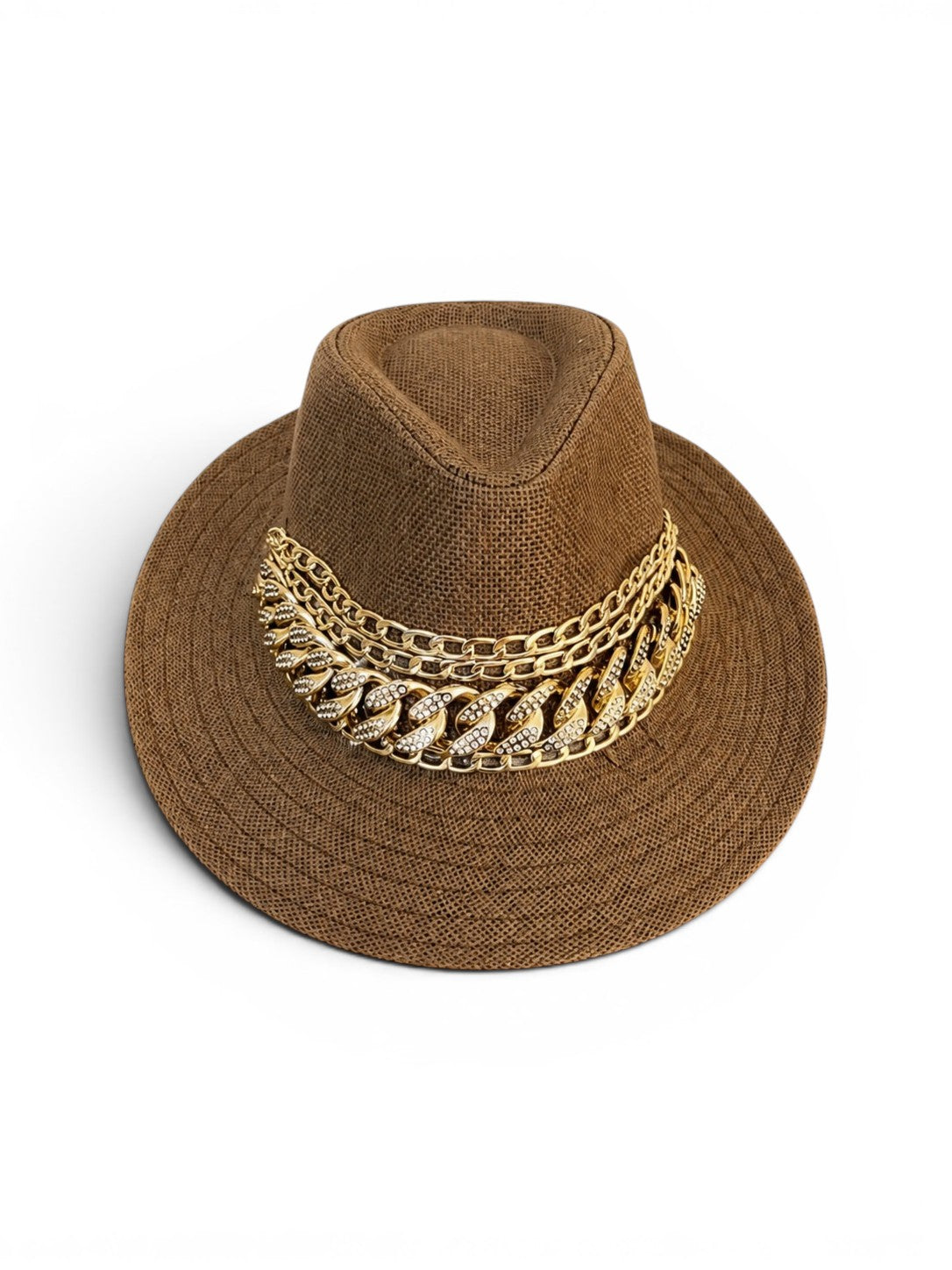 Cowboy hat burlap Decorated with gold chains Q-2