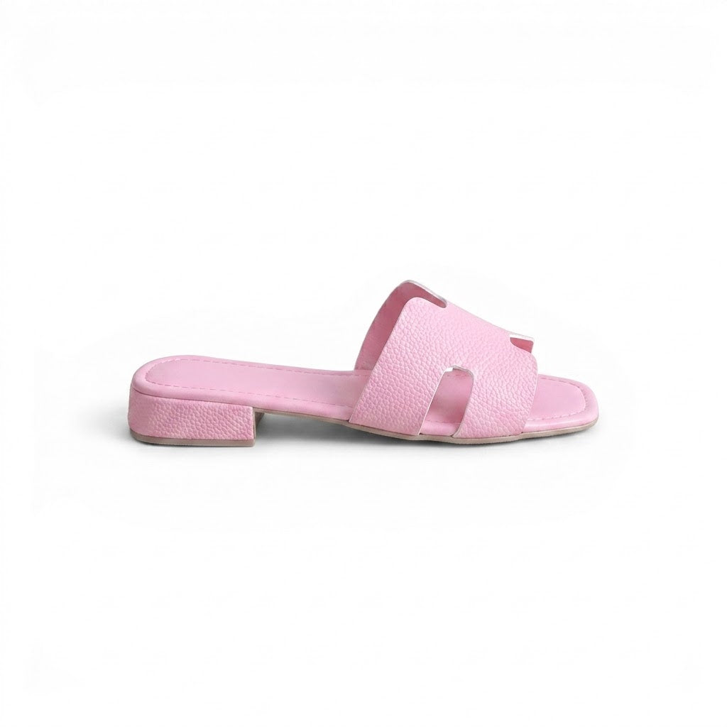 Slippers flat leather Stylish with the letter H - SL-230