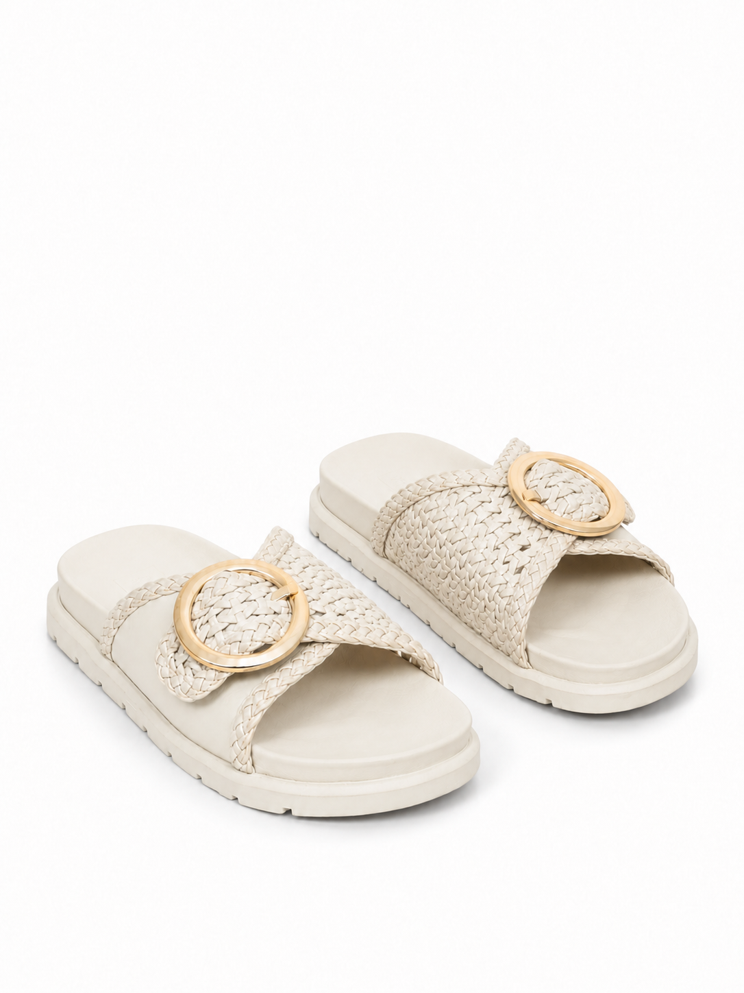 Flat leather slippers With a braided design SL-236